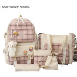 Plaid Style School Bag for Girls Backpack Set with Many Pockets