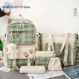 Plaid Style School Bag for Girls Backpack Set with Many Pockets