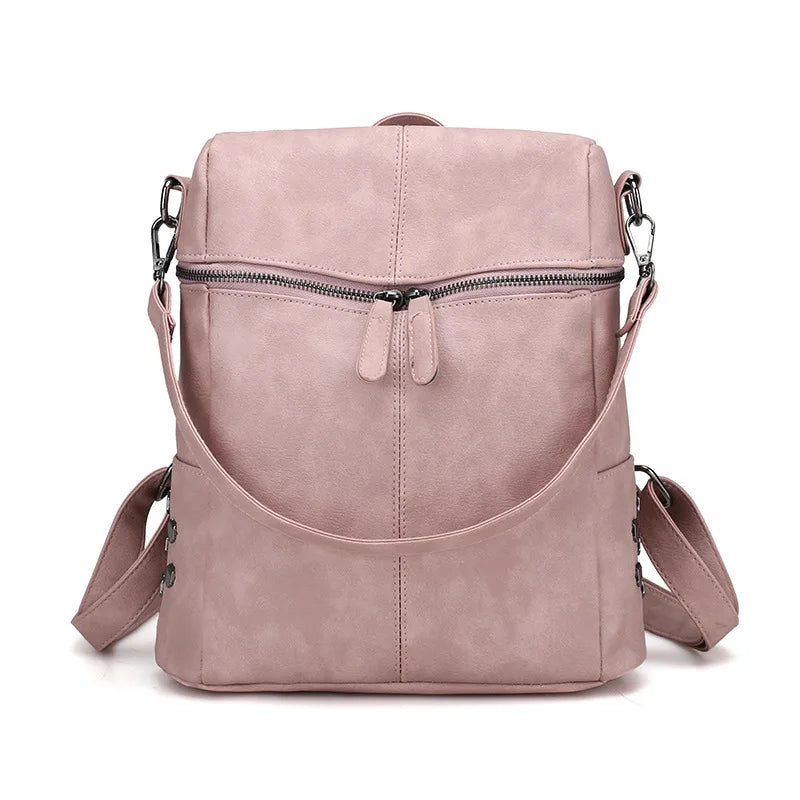 Vintage Leather School Backpack for Girls Large Shoulder Bags