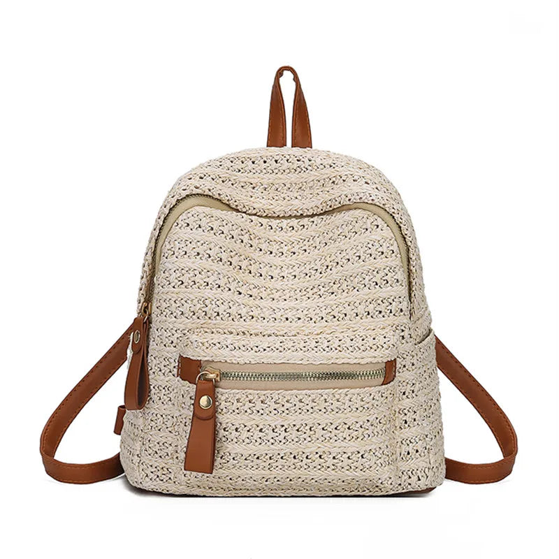 Straw Rattan Woven Travel Backpack for Women Girls