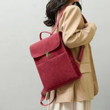 Vintage Leather Backpack for Girls Large Capacity Schoolbag Shoulder Bag