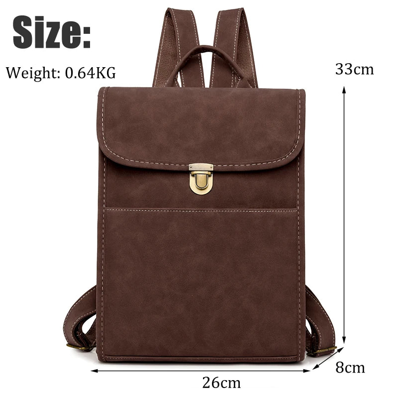 Vintage Leather Backpack for Girls Large Capacity Schoolbag Shoulder Bag