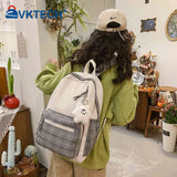 Plaid Women Backpack with Pendant, Casual Teenagers Schoolbag