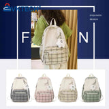 Plaid Women Backpack with Pendant, Casual Teenagers Schoolbag