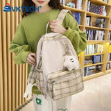 Plaid Women Backpack with Pendant, Casual Teenagers Schoolbag