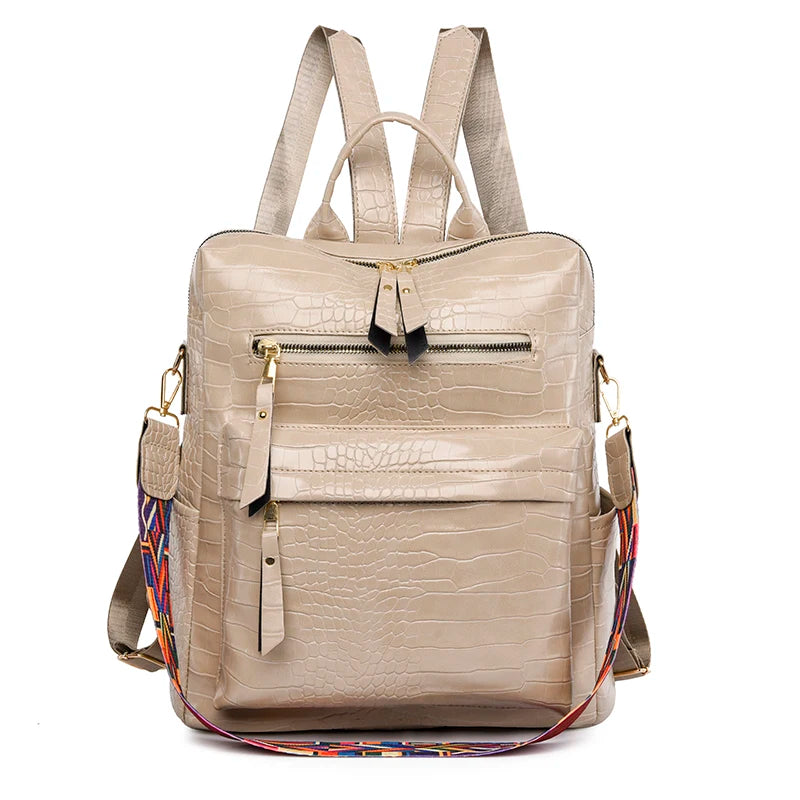 Stone Pattern Leather Women Backpack School Bags for Girls