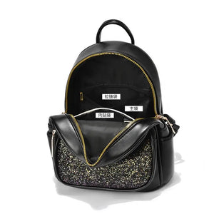 Women Backpacks PU Leather Schoolbag Teenager Girls Female Sequins