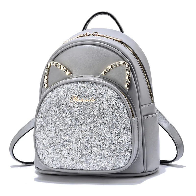 Women Backpacks PU Leather Schoolbag Teenager Girls Female Sequins
