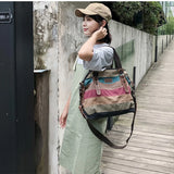Rainbow Canvas Shoulder Bag for Women Lady Messenger Crossbody