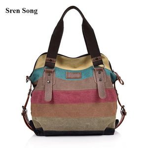 Rainbow Canvas Shoulder Bag for Women Lady Messenger Crossbody