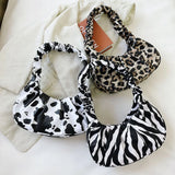 Women Bag PU Pleated Shoulder Animal Pattern Print Hobos Underarm Bags