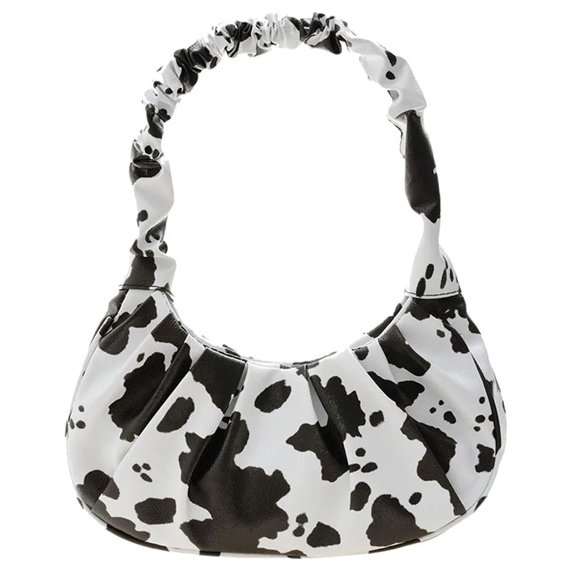 Women Bag PU Pleated Shoulder Animal Pattern Print Hobos Underarm Bags