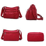 Women Bag Pu Soft Leather Shoulder Bag Multi-layer Crossbody Bag Red Handbag
