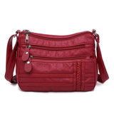 Women Bag Pu Soft Leather Shoulder Bag Multi-layer Crossbody Bag Red Handbag