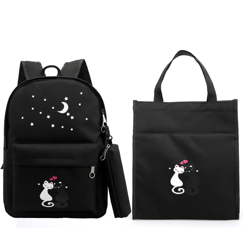 Cartoon Cat School Backpack for Girls