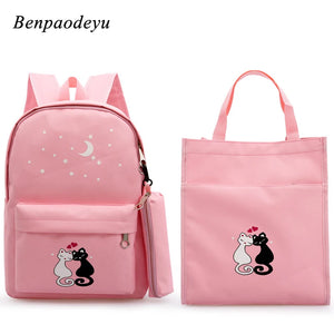 Cartoon Cat School Backpack for Girls