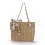 Summer Straw Shoulder Bag with Silk Scarf, Lightweight Tote Purse