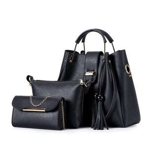 Women 3pcs Large Casual Leather Shoulder Bag Set
