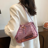 Women Bling Armpit Bags Glitter Stone Pattern Leather Handbags Crossbody Bag