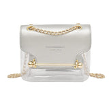 Women Small Square Shoulder Bag Clear Transparent PU Composite Messenger Bags