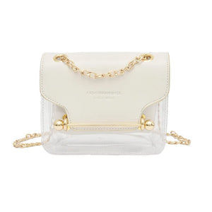 Women Small Square Shoulder Bag Clear Transparent PU Composite Messenger Bags