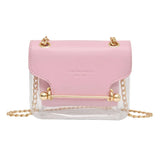 Women Small Square Shoulder Bag Clear Transparent PU Composite Messenger Bags