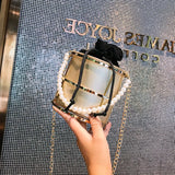 Pearls Beaded Handle Women Bucket Bags Chain Shoulder Crossbody Evening Clutch