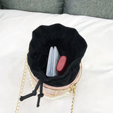 Pearls Beaded Handle Women Bucket Bags Chain Shoulder Crossbody Evening Clutch