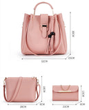 Women Bucket Handbag Large Capacity PU Leather Shoulder Bag Female 3 Pcs Set