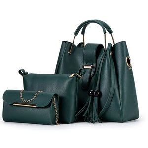 Women Bucket Handbag Large Capacity PU Leather Shoulder Bag Female 3 Pcs Set