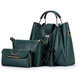 Women Bucket Handbag Large Capacity PU Leather Shoulder Bag Female 3 Pcs Set