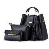 Women Bucket Handbag Large Capacity PU Leather Shoulder Bag Female 3 Pcs Set