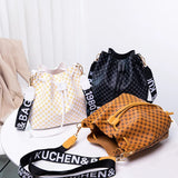 Women Bucket Shoulder Bag Drawstring Crossbody Bag Synthetic Leather Handbag