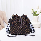 Women Bucket Shoulder Bag Drawstring Crossbody Bag Synthetic Leather Handbag