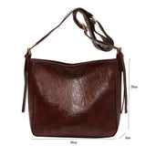 Women Bucket Shoulder Bags High Retro Oil Wax Pu Leather Crossbody Bag