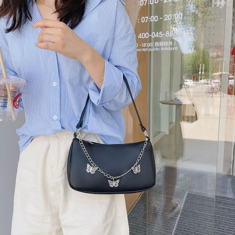 Women Butterfly Chain Shoulder Underarm Bags Casual Ladies Pure Small Purses Han