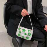 Canvas Flower Print Handbag Small Chain Purse Tote Shoulder Bag for Women