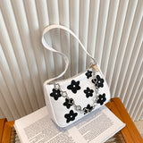 Canvas Flower Print Handbag Small Chain Purse Tote Shoulder Bag for Women