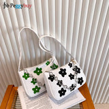 Canvas Flower Print Handbag Small Chain Purse Tote Shoulder Bag for Women