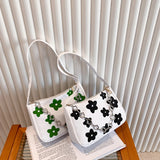 Canvas Flower Print Small Shoulder Bag Vintage Chain Mini Purse