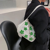 Canvas Flower Print Small Shoulder Bag Vintage Chain Mini Purse