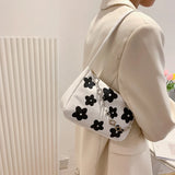 Canvas Flower Print Small Shoulder Bag Vintage Chain Mini Purse