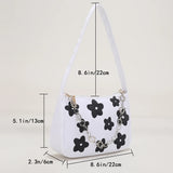 Canvas Flower Print Small Shoulder Bag Vintage Chain Mini Purse