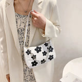 Canvas Flower Print Small Shoulder Bag Vintage Chain Mini Purse