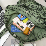 Women Canvas Letters Printing Shoulder Bag Vintage Large Tote Handbag