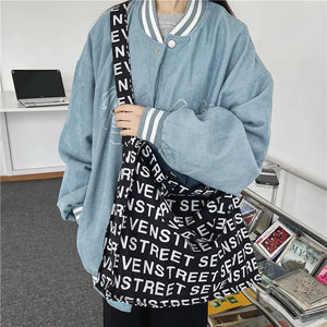 Women Canvas Letters Printing Shoulder Bag Vintage Large Tote Handbag