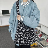Women Canvas Letters Printing Shoulder Bag Vintage Large Tote Handbag