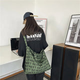 Women Canvas Letters Printing Shoulder Bag Vintage Large Tote Handbag