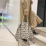 Women Canvas Letters Printing Shoulder Bag Vintage Large Tote Handbag