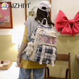 Women Patchwork Transparent Backpack Preppy Style Schoolbag